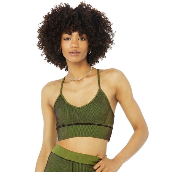 Alo Yoga Seamless Illusion Bralette COLOR SHIFT Anthracite/Highlighter Sz XS - Picture 2 of 12